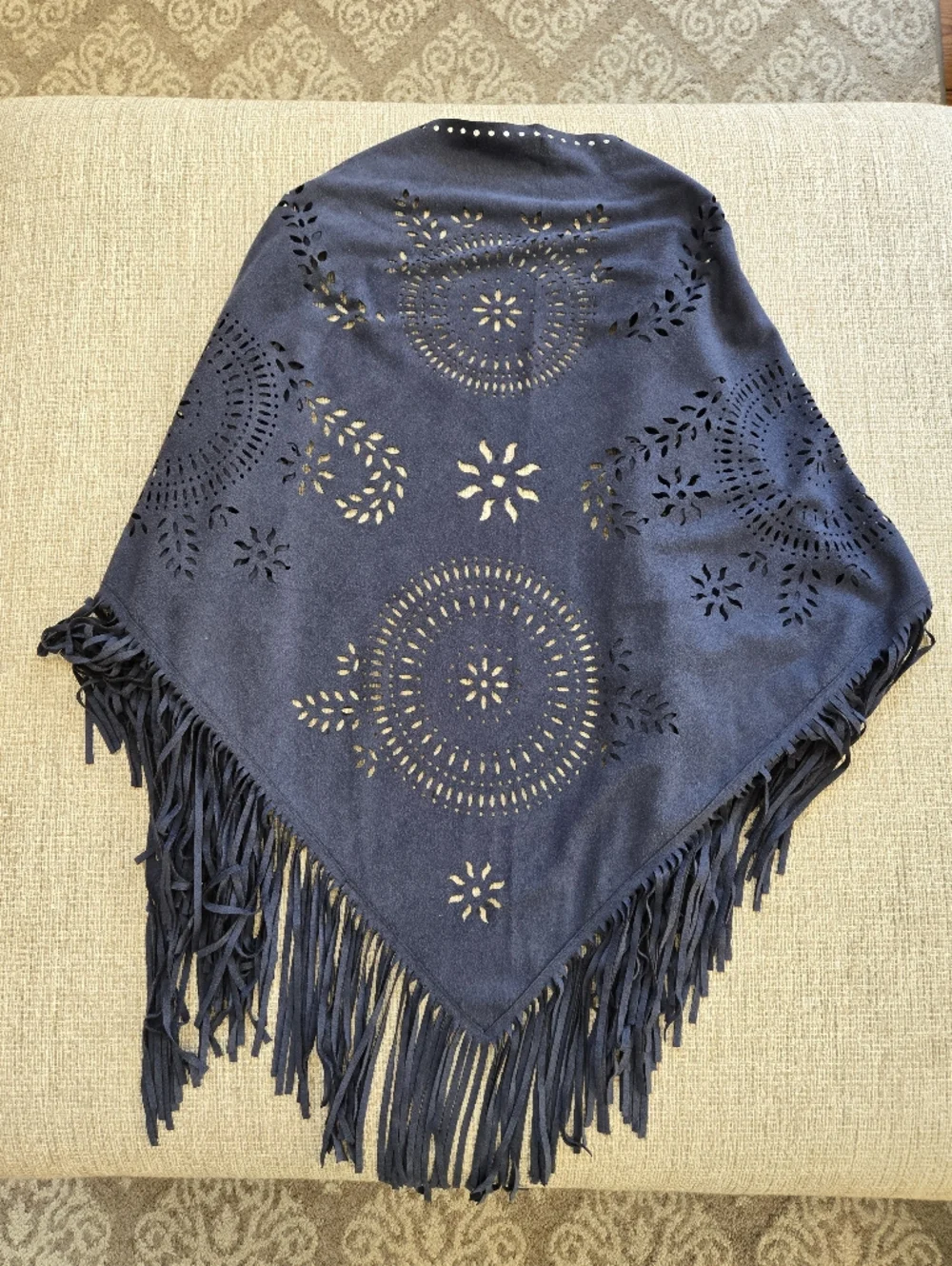 Oragami Faux Suede Fringe Shawl Wrap - Picture 3 of 7